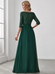 Elegant Round Neckline Long Sleeves Sequin Evening Dress – Dark Green