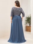 Elegant Round Neckline Long Sleeves Sequin Evening Dress – Dusty Navy