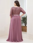 Elegant Round Neckline Long Sleeves Sequin Evening Dress – Purple Orchid