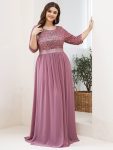 Elegant Round Neckline Long Sleeves Sequin Evening Dress – Purple Orchid