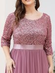 Elegant Round Neckline Long Sleeves Sequin Evening Dress – Purple Orchid