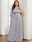 Elegant Round Neckline Long Sleeves Sequin Evening Dress – Silver