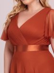 Women’s Floor-Length Plus Size Formal Bridesmaid Dress with Short Sleeve – Burnt Orange