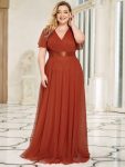 Women’s Floor-Length Plus Size Formal Bridesmaid Dress with Short Sleeve – Burnt Orange