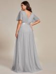 Women’s Floor-Length Plus Size Formal Bridesmaid Dress with Short Sleeve – Grey