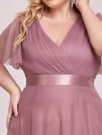 Women’s Floor-Length Plus Size Formal Bridesmaid Dress with Short Sleeve – Purple Orchid