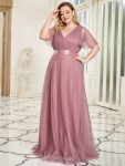 Women’s Floor-Length Plus Size Formal Bridesmaid Dress with Short Sleeve – Purple Orchid