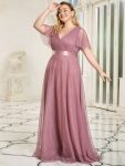 Women’s Floor-Length Plus Size Formal Bridesmaid Dress with Short Sleeve – Purple Orchid