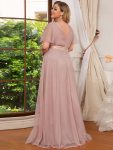 Women’s Floor-Length Plus Size Formal Bridesmaid Dress with Short Sleeve – Pink