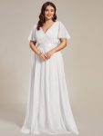 Women's Floor-Length Plus Size Formal Bridesmaid Dress with Short Sleeve - White