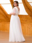 Women’s Floor-Length Plus Size Formal Bridesmaid Dress with Short Sleeve – White