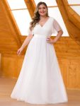 Women’s Floor-Length Plus Size Formal Bridesmaid Dress with Short Sleeve – White