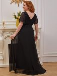 Plus Size Empire Waist V Back Bridesmaid Dress with Short Sleeves – Black