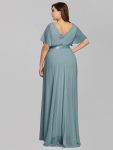 Long Empire Waist Bridesmaid Dress with Short Flutter Sleeves – Dusty Blue