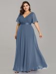 Plus Size Empire Waist V Back Bridesmaid Dress with Short Sleeves – Dusty Navy