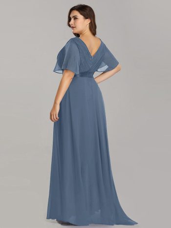 Custom Size Flutter Sleeves Chiffon Empire Waist Bridesmaid Dress - Dusty Navy