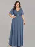 Plus Size Empire Waist V Back Bridesmaid Dress with Short Sleeves – Dusty Navy