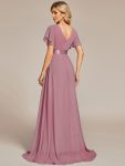 Long Empire Waist Bridesmaid Dress with Short Flutter Sleeves – Purple Orchid