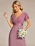 Long Empire Waist Bridesmaid Dress with Short Flutter Sleeves – Purple Orchid