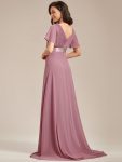 Long Empire Waist Bridesmaid Dress with Short Flutter Sleeves – Purple Orchid