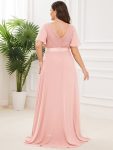 Long Chiffon Empire Waist Bridesmaid Dress with Short Flutter Sleeves – Pink