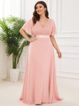 Plus Size Empire Waist V Back Bridesmaid Dress with Short Sleeves – Pink