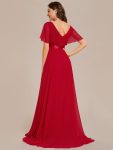 Long Empire Waist Bridesmaid Dress with Short Flutter Sleeves – Red