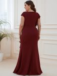 Ruffled Asymmetrical Front Slit Floor-Length Knit Evening Dress – Burgundy