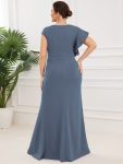 Ruffled Asymmetrical Front Slit Floor-Length Knit Evening Dress – Denim Blue