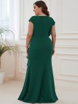 Ruffled Asymmetrical Front Slit Floor-Length Knit Evening Dress – Dark Green