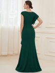 Ruffled Asymmetrical Front Slit Floor-Length Knit Evening Dress – Dark Green