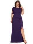 Ruffled Asymmetrical Front Slit Floor-Length Knit Evening Dress – Dark Purple