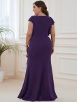 Ruffled Asymmetrical Front Slit Floor-Length Knit Evening Dress – Dark Purple