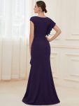 Ruffled Asymmetrical Front Slit Floor-Length Knit Evening Dress – Dark Purple