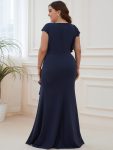 Ruffled Asymmetrical Front Slit Floor-Length Knit Evening Dress – Navy Blue