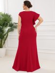 Ruffled Asymmetrical Front Slit Floor-Length Knit Evening Dress – Red