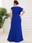 Ruffled Asymmetrical Front Slit Floor-Length Knit Evening Dress – Sapphire Blue