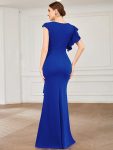 Ruffled Asymmetrical Front Slit Floor-Length Knit Evening Dress – Sapphire Blue