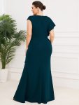 Ruffled Asymmetrical Front Slit Floor-Length Knit Evening Dress – Teal