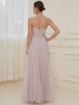 Strapless Ruched Tulle High Slit Floor-Length Evening Dress – Lilac