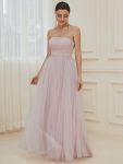 Strapless Ruched Tulle High Slit Floor-Length Evening Dress – Lilac