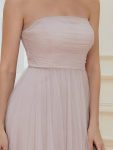 Strapless Ruched Tulle High Slit Floor-Length Evening Dress – Lilac