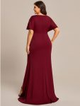 Pleated High Slit Hollow Out Sequin Sleeve V-Neck Formal Evening Dress – Burgundy