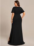 Pleated High Slit Hollow Out Sequin Sleeve V-Neck Formal Evening Dress – Black