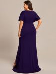 Pleated High Slit Hollow Out Sequin Sleeve V-Neck Formal Evening Dress – Dark Purple