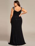 Plus Size Glitter V-Neck High Slit Sequin Shoulder Strap Evening Dress – Black