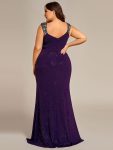 Plus Size Glitter V-Neck High Slit Sequin Shoulder Strap Evening Dress – Dark Purple