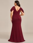 Cold Shoulder Puff Sleeve Shiny Belt Backless Glitter Evening Dress – Burgundy