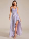 Sparkling Sequin Spaghetti Straps High-Low Backless Evening Dress – Lavender