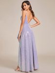 Sparkling Sequin Spaghetti Straps High-Low Backless Evening Dress – Lavender